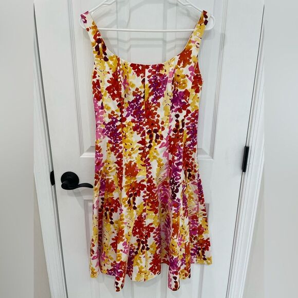 Jones Wear Dress Yellow Pink Red Structured A Line 2000s Floral Womens Size 4 - Picture 1 of 6